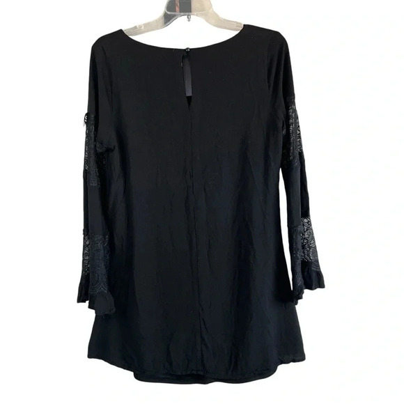 FRANCESCA'S Bird Cage Label Long Sleeve with Lace Black Lined Dress Size Medium - Picture 2 of 10